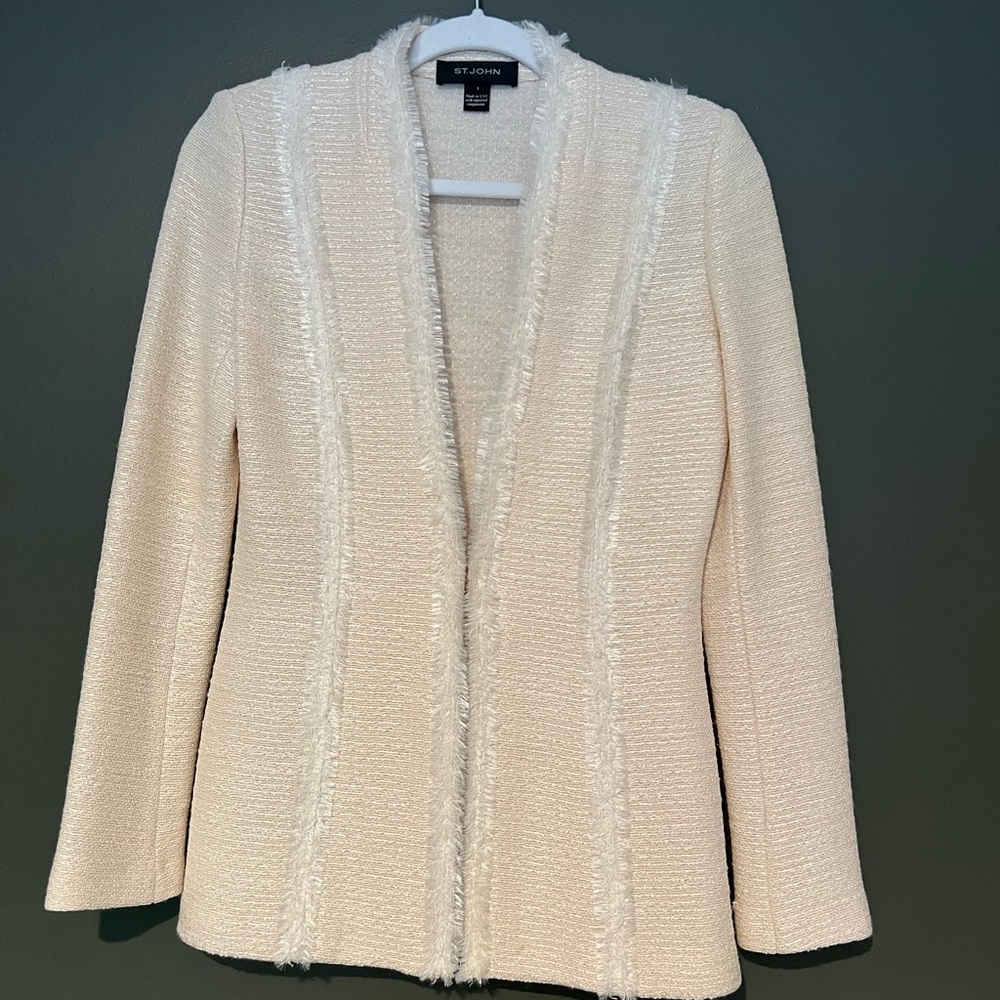 St John knit wool blend tweed blazer in cream size 2